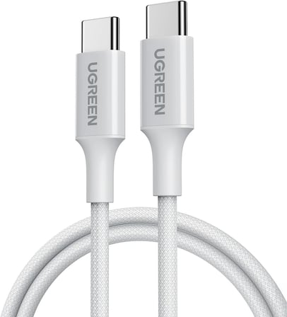 USB-C 60W 3A QC PD Örgülü Hızlı Şarj Kablosu, 1 Metre, Beyaz, 35218