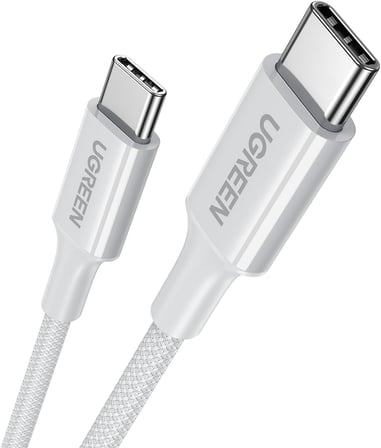 USB-C 60W 3A QC PD Örgülü Hızlı Şarj Kablosu, 1 Metre, Beyaz, 35218
