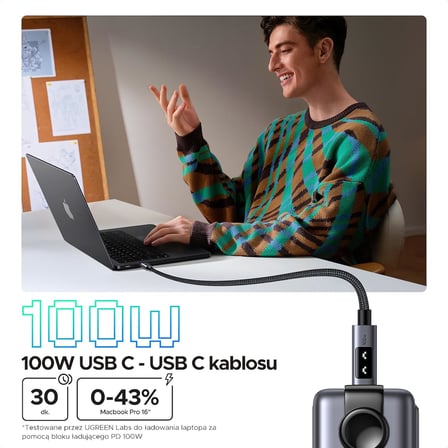 Uno USB-C 100W 5A QC PD Örgülü Hızlı Şarj Kablosu, 1 Metre, Siyah, 35501