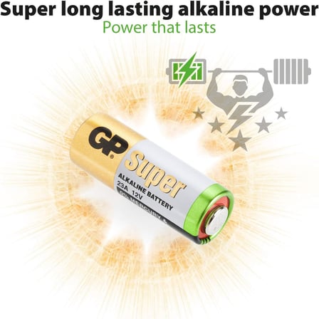 Batteries GP23A Süper Alkalin 23A/MN21/V23GA Boy Pil, 12 Volt, 5'li Kart, Bakır/Beyaz/Yeşil