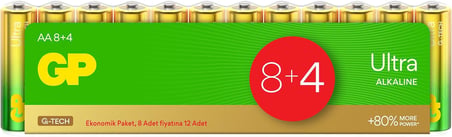 Batteries G-TECH Ultra Alkalin Kalem LR6 - AA Boy 1.5V Pil 12'li Shrink