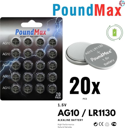 20 x AG10 Düğme Hücresi LR1130 1,5V, Alkalin Pil