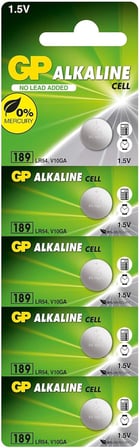 Batteries Gp189 Lr54/189/V10Ga Boy Alkalin Düğme Pil, 1.5 Volt, 5'Li Kart