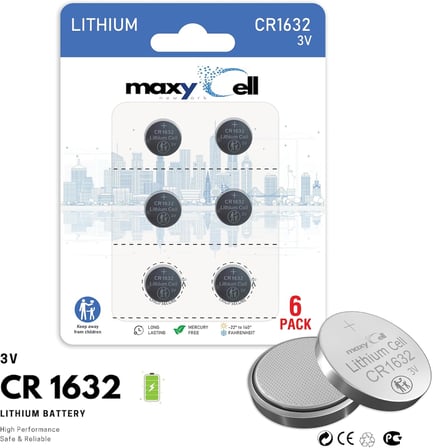 CR1632 Lityum Madeni Para Hücresi Pil 3V Saatler, Anahtarlıklar, Oyuncaklar, Hesap Makineleri, Tıbbi Cihazlar, Termometreler, Sızdırmaz DL1632 ECR1632 (6'lı Paket) için Yüksek Kapasiteli Uzun