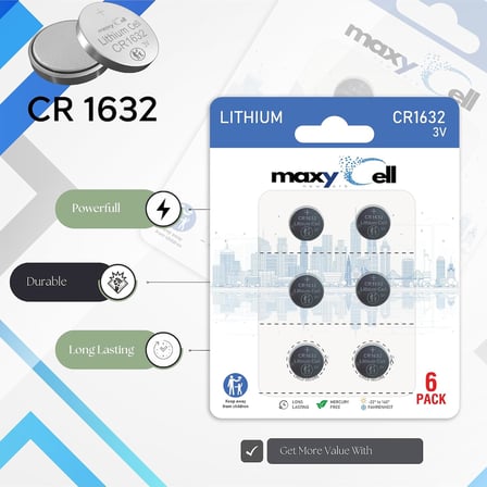 CR1632 Lityum Madeni Para Hücresi Pil 3V Saatler, Anahtarlıklar, Oyuncaklar, Hesap Makineleri, Tıbbi Cihazlar, Termometreler, Sızdırmaz DL1632 ECR1632 (6'lı Paket) için Yüksek Kapasiteli Uzun