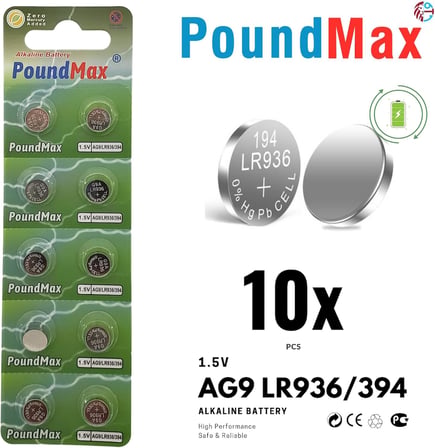 10x AG9 (LR45, LR936, 394) 1.5V - alkalin düğme piller | 1x 10'lu paket