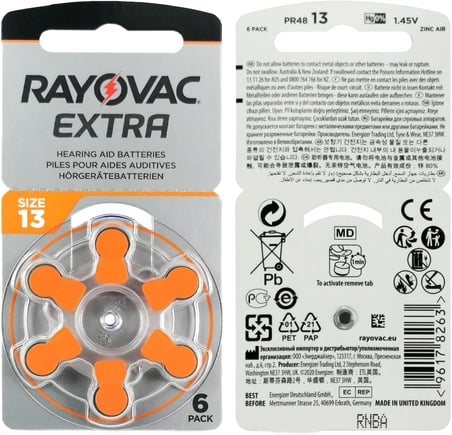 Rayovac Extra 13 Numara İşitme Cihazı Pili (10 Paket x 6 Adet = 60 Adet Pil)
