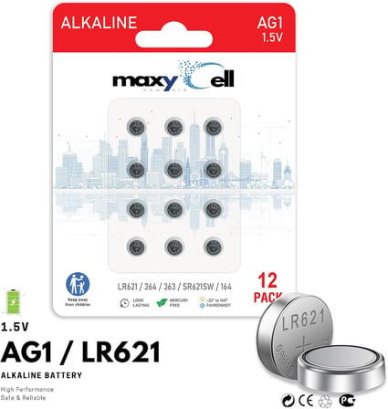 AG1 LR621 Alkalin Düğme Pil 1,5V; Saatler, Oyuncaklar, Araç Kumandaları, İşitme Cihazları ve Elektronik Cihazlar için Uzun Ömürlü – Sızdırmaz (SR621, 164, 364, GP164 ile Uyumlu) 12'li Paket