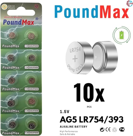 10 adet AG5(LR754,393) 1,5V Alkalin Düğme Pil