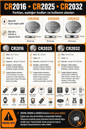 5 Adet CR2025 Lityum Büyük Düğme Pil 3 Volt Araba Anahtarı Tartı Kumanda Sensör Pili
