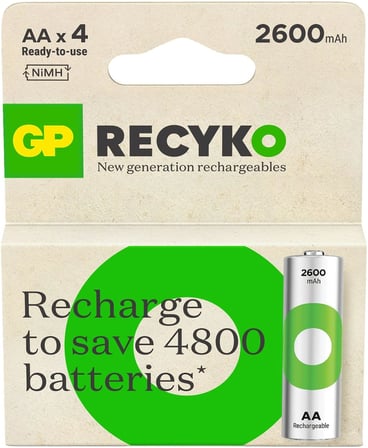 Batteries ReCyko 2600 AA Kalem Ni-MH Şarjlı Pil, 1.2 Volt, 4'lü Kart