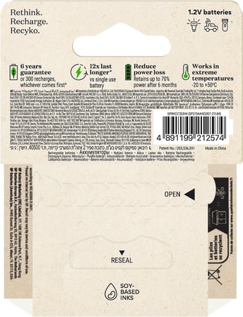 Batteries ReCyko 2600 AA Kalem Ni-MH Şarjlı Pil, 1.2 Volt, 4'lü Kart