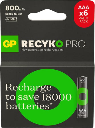 Batteries ReCyko Pro AAA İnce Ni-Mh Şarjlı Pil, 1.2 Volt, 6'lı Kart