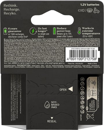 Batteries Recyko Pro AAA İnce Ni-Mh Şarjlı Pil, 1.2 Volt, 4'lü Kart