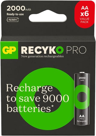 Batteries ReCyko Pro AA Kalem Ni-Mh Şarjlı Pil, 1.2 Volt, 6'lı Kart