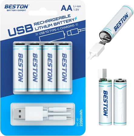 4'Lü Şarj Edilebilir Aa Lityum Pil | 1.5V 500Mah 2200Mwh, Usb-C Şarjlı, 1000+ Döngü, Sabit Voltaj Çıkışlı, Mikrofon, Oyuncak Ve Küçük Cihazlar İ̇Çin, 2Ac-06