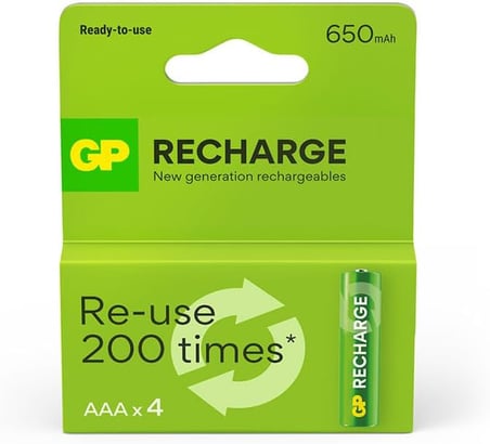 Batteries ReCharge 650 AAA İnce Kalem Ni-MH Şarjlı Pil, 1.2 Volt, 4’lü Kart EKONOMİK SERİ