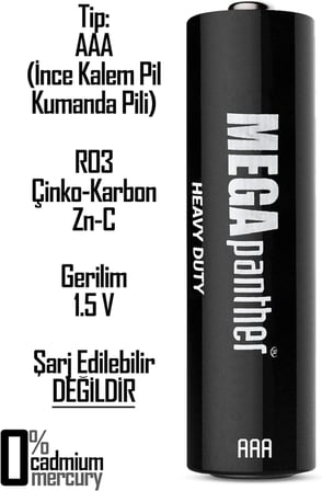 AAA R03 İnce Kalem Pil Kumanda Pili Zn-C 1.5V (24)