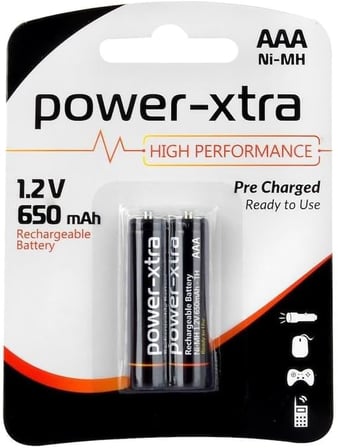 Power-Xtra 1.2V 650 mAh AAA ince Şarjlı Ni-Mh Pil - 2li Blister