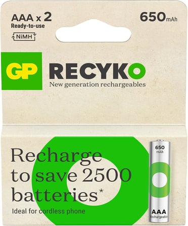 Batteries ReCyko 650 AAA İnce Kalem Ni-Mh Şarjlı Pil, 1.2 Volt, 2'li Kart