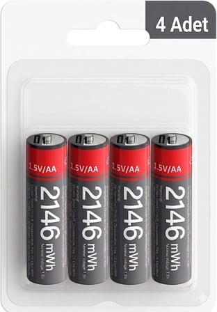 YP88 4 Adet Şarj Edilebilir Yüksek Verimli 1430 mAh 1.5V AA Pil - Siyah