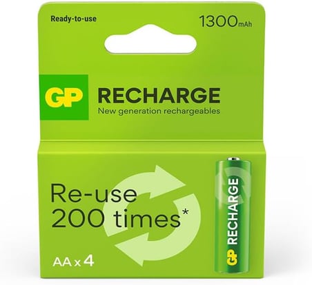 Batteries ReCharge 1300 AA Kalem Ni-MH Şarjlı Pil, 1.2 Volt, 4’lü Kart EKONOMİK SERİ
