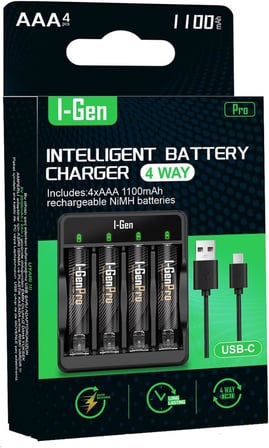 G411 4'Lü Pil Şarj Aleti + 4 Adet Aaa Pro 1100 Mah Şarjlı İ̇Nce Kalem Pilli Set