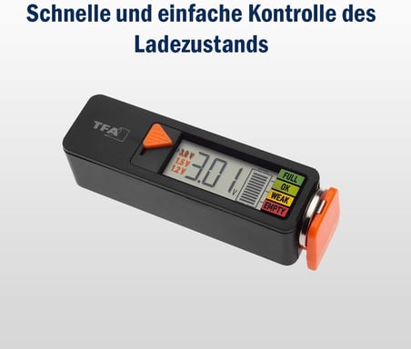 Dostmann Pil test cihazı BatteryCheck, 98.1126.01, piller ve aküler için (AAA,AA,C, D), düğme pil, blok pil, şarj durumu/Volt göstergesi, kolay ve hızlı, siyah