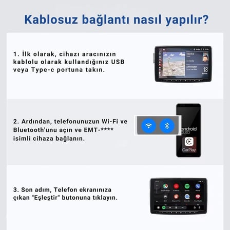 2in1 Kablosuz CarPlay Ve Android Auto Adaptörü ( EMT-001 )