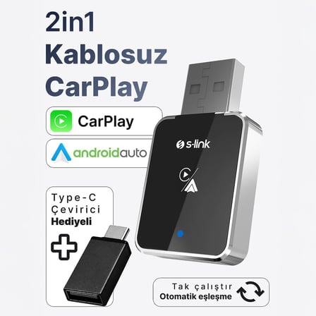 SL-CAR01 2in1 Android ve Apple Cihazlar Kablosuz Android Auto ve Carplay Adaptörü
