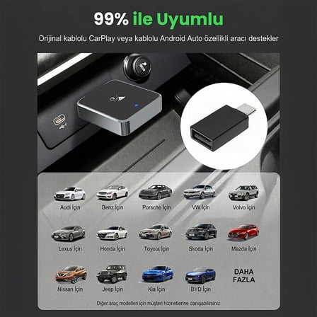 SL-CAR01 2in1 Android ve Apple Cihazlar Kablosuz Android Auto ve Carplay Adaptörü