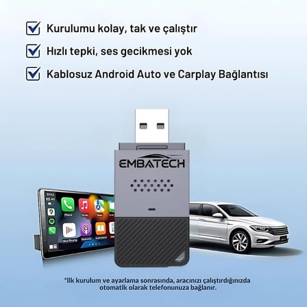 Araç Içi Kablosuz Android Auto Ve Carplay Adaptörü (EMT-004)