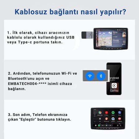 Araç Içi Kablosuz Android Auto Ve Carplay Adaptörü (EMT-004)