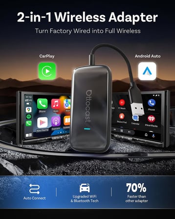 Play2Video Ultral - YouTube, Netflix, Spotify, IPTV ile Kablosuz CarPlay ve Android Otomatik Adaptör | 5GHz WiFi, Otomatik Bağlantı, Gecikme Yok | OEM Kablolu CarPlay ile Uyumlu