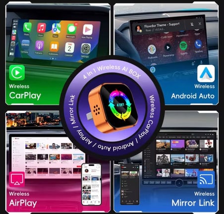 4-İN-1 Kablosuz Araç Ekran Yanstıcı ve Carplay ve android Auto Adaptörü Kablosuz Dönüştürücü İos-Android