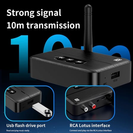 M60 NFC Bluetooth 5.4 Ses Alıcısı Transmitter AUX & RCA Bağlantı, Type-C Güç, USB’den Müzik Çalma, Araç & Ev Hoparlör/Amfi için Kablosuz Ses Adaptörü, Hi-Fi Stereo, 10m Çekim Mesafesi