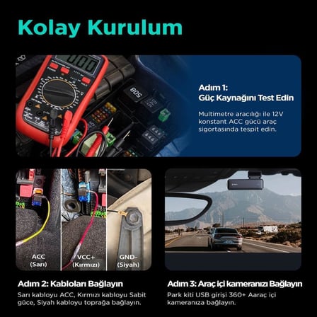 G300H Pro/HK30 Pro Araç İçi Kamera 24 Saat Park Modu Kiti Akü Bağlantı Kablosu (Micro Usb)
