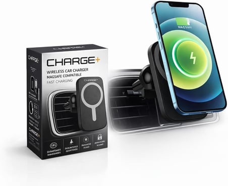 Charge+ MagSafe Araç İçi Kablosuz Şarj Cihazı 15W Hızlı Şarj Manyetik Telefon Tutucu USB-C Uyumlu iPhone 15 14 13 12