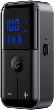 Bluetooth 5.4 Kablosuz Ses Alıcı-Verici Adaptör, LCD Ekranlı, 10 Metre Menzilli, TF Kart Destekli, Yüksek Kaliteli Ses İletimi