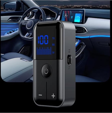 Bluetooth 5.4 Kablosuz Ses Alıcı-Verici Adaptör, LCD Ekranlı, 10 Metre Menzilli, TF Kart Destekli, Yüksek Kaliteli Ses İletimi