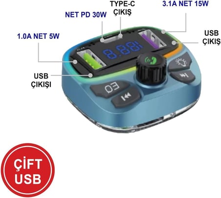 Araç İçin Bluetooth FM Modülatör Transmitter Çakmaklık - MT9877 ile uyumlu