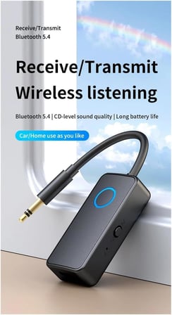 M30 Kablosuz Ses Adaptörü Bluetooth 5.4, AUX 3.5mm, 2’si 1 Arada Transmitter, Araç & Ev Hoparlör Uyumlu