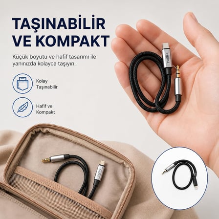 HP-20 AUX Kablosu Type-C Jack Çevirici Örgü Kablo Yapısı