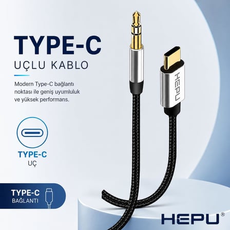 HP-20 AUX Kablosu Type-C Jack Çevirici Örgü Kablo Yapısı