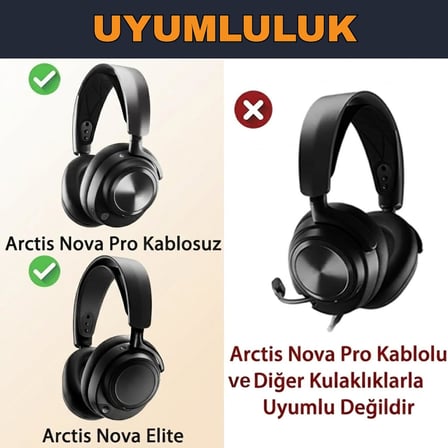 SteelSeries Arctis Nova Pro Wireless (Nova Pro Kablolu ile Uyumsuzdur!) & Nova Elite ile Uyumlu Soğutucu Jel Kulaklık Pedi - İpeksi Kumaş & Hafızalı Köpük Kulaklık Süngeri (Soğutucu Jel - Kumaş)