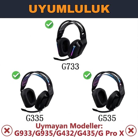 Logitech G733 / G535 / G335 ile Uyumlu Yedek Kafa Bandı - Yumuşak Esnek Kumaş, Uzun Ömürlü ve Ekstra Dayanıklı Yapı (Siyah - Gri)