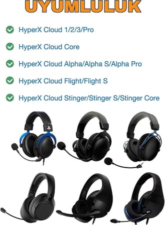 HyperX Cloud 1/2/3/Alpha/Alpha S/Alpha Pro/Core/Pro/Flight/Flight S/Stinger/Stinger S/Stinger Core/Mix/CloudX/Chat Uyumlu Kafa Bandı Koruyucusu - 6 mm Neopren Dolgu, Fermuar ve Askı Kulbu (Siyah)