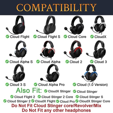 HyperX Cloud 3,2,1, Cloud Alpha, Flight, Stinger, Core Uyumlu Soğutucu Jel Kulaklık Pedi | Memory Foam, Serin Kumaş, Gürültü Yalıtımlı Yedek Kulaklık Yastığı (1 Çift)