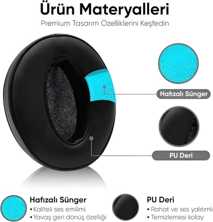 Sennheiser ile Uyumlu Kulaklık Pedi HD 4.50BT - HD 4.50BTNC - HD 4.50SE - HD 4.40BT - HD 4.30G - HD 4.20S - HD 458BT - HD 450 - HD 450BT - HD 400S - HD 350BT