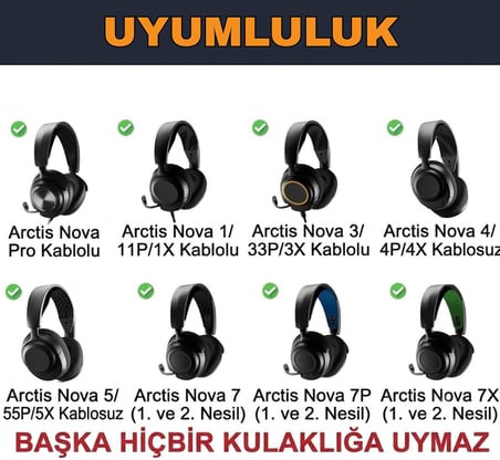 SteelSeries Arctis Nova Pro Kablolu (Wireless Uyumlu Değil!) & Arctis Nova 1/1X/1P/3/3P/3X/4/4P/4X/5/5P/5X/7/7X/7P ile Uyumlu - Soğutucu Jel & Hafızalı Köpük Kulaklık Pedi (Soğutucu Jel - Kumaş)